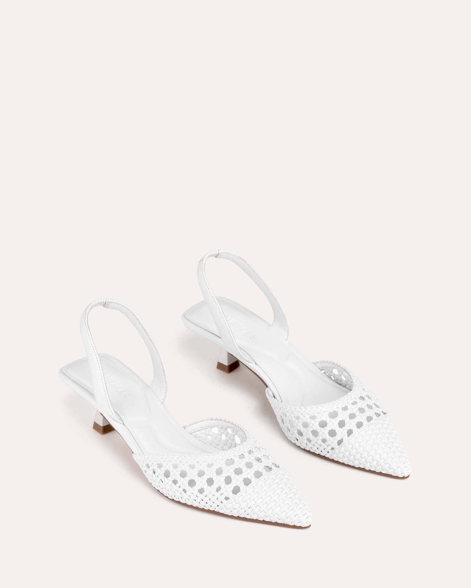 SLINGPOINT Slingback Point Kitten Heel in White Nappa | Russell & Bromley